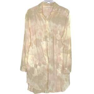 Lacausa XS Womens Neutral Peach Tie Dye Shirt Dress Long Sleeve Pockets